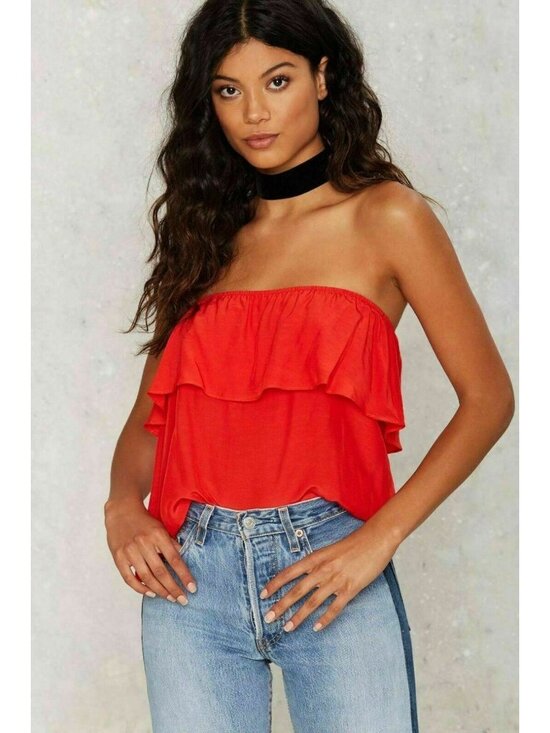 Nasty Gal Tops - Nasty Gal Private Practice Strapless Ruffle Tube Top Red Size M Women's NWT